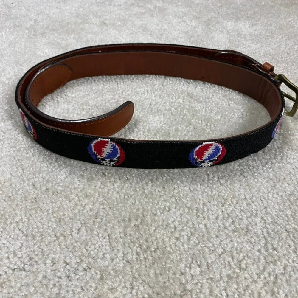 Smathers & Branson Grateful Dead Belt Mens 42 Needlepoint Steal Your Face Black
